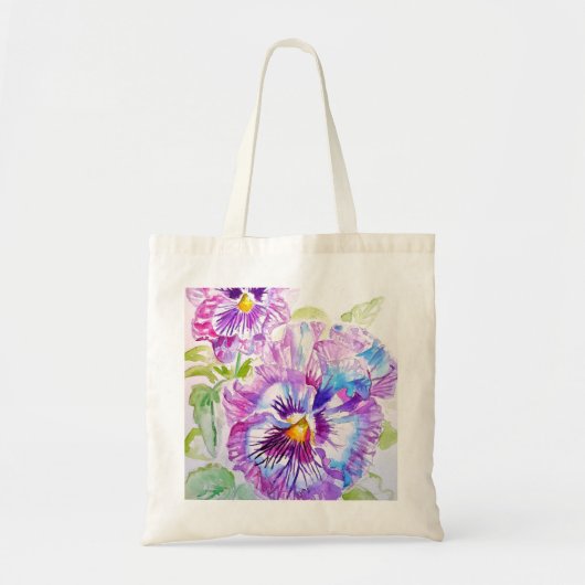 Tote Bag Pensée Pensées Fleur aquarelle pourpre (Devant)