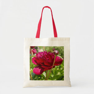 Tote Bag Peonées de velours de Maron foncé