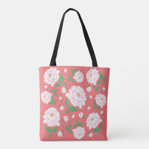 Tote Bag Peonies blanches Vivant Arrière - plan de corail