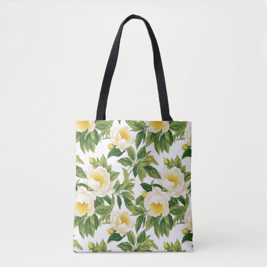Tote Bag Peonies de Claire de Lune blanches et jaunes (Devant)