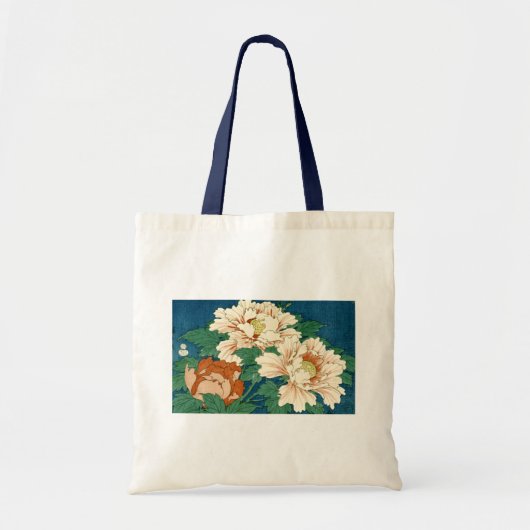 Tote Bag Peonies vintages sur Bleu (Devant)
