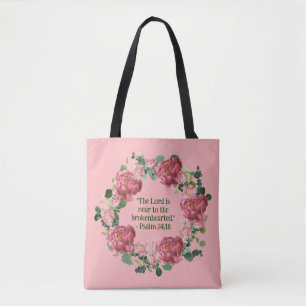 Tote Bag Peony Floral Wreath Encourageant Citation Religieu