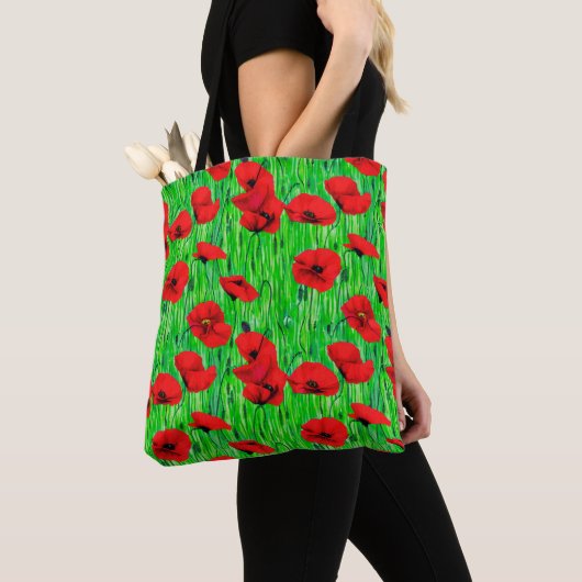 Tote Bag Pépites rouges dans un champ vert (De près)