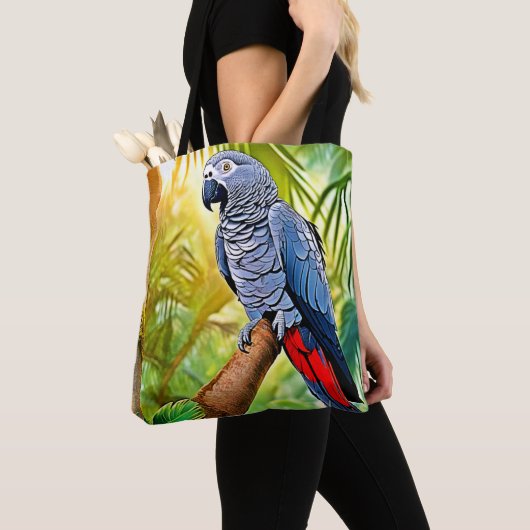 Tote Bag Perche de perroquet gris (De près)