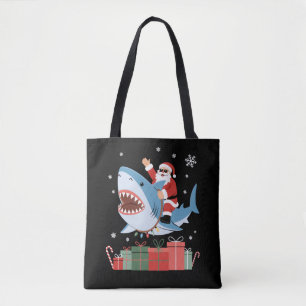 Tote Bag Père Noël à cheval sur un requin pyjama de Noël oc