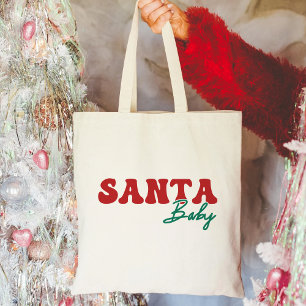 Tote Bag Père Noël Baby Typographie rouge et verte Noël
