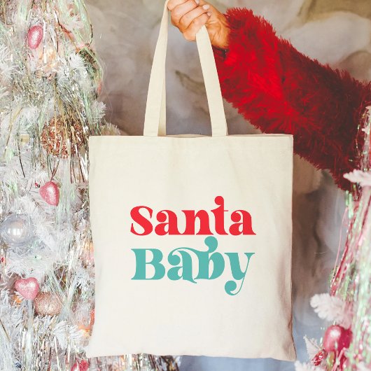 Tote Bag Père Noël bébé rouge et Turquoise rétro minimalist