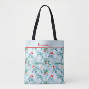 Tote Bag Père Noël de Noël côtier dauphin Personnaliser