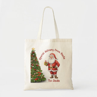 Tote Bag Père Noël de Noël modifiable avec présent