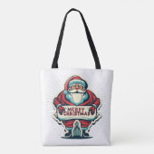Tote Bag Père Noël Joyeux Message Diffusion Joie de Noël (Dos)