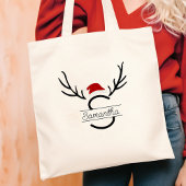 Tote Bag Père Noël moderne Monogram Antler Noël Nom personn