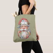 Tote Bag Père Noël patchwork Noël Rétro  (De près)