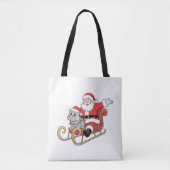 Tote Bag Père Noël Riding Sleigh avec Moo Deng Baby Hippo (Devant)