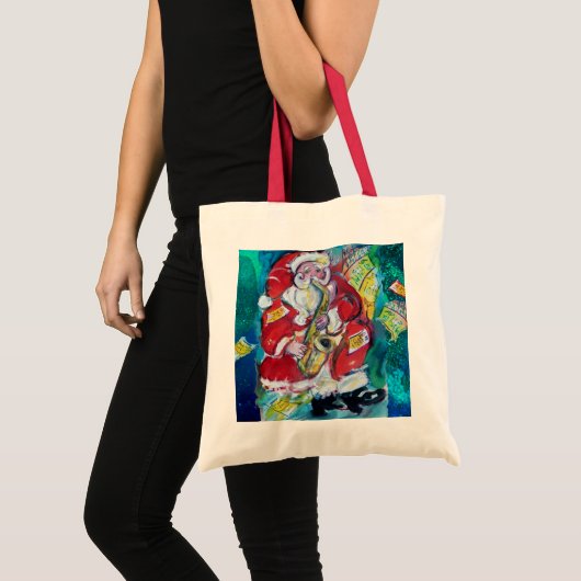 Tote Bag PÈRE NOËL & SAX, PARTI NOËL Bleu (Devant (produit))