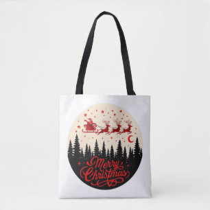 Tote Bag Père Noël Sleigh Joyeux Noël Forêt Scène Art"
