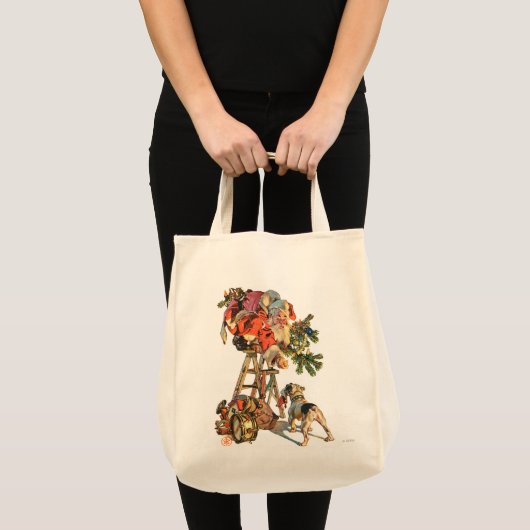 Tote Bag Père Noël vers le haut d'une échelle (Devant (produit))