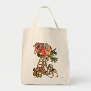 Tote Bag Père Noël vers le haut d'une échelle