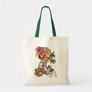 Tote Bag Père Noël vers le haut d'une échelle