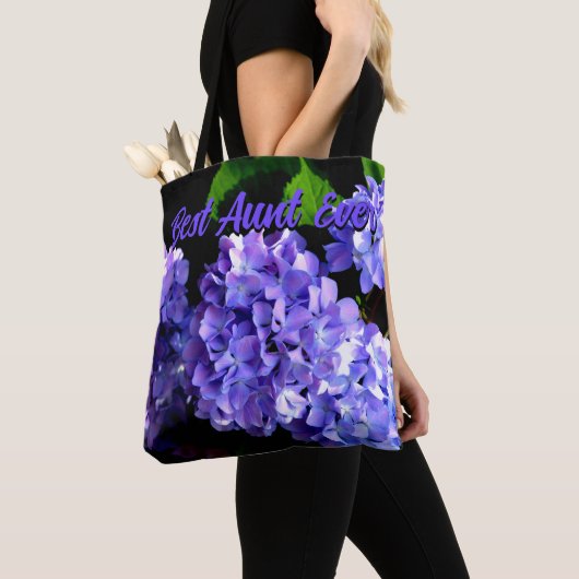 Tote Bag Périwinkel hydrangeas violet fleurs bleu pour Tant (De près)