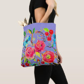 Tote Bag Périwinkle rose et cerise en fleur (De près)