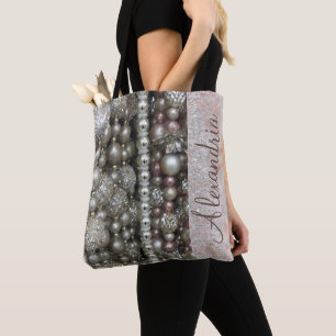 Tote Bag Perles à cordes roses et argentées