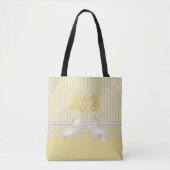 Tote Bag Perles et dentelle or rayures Bow ivoire avec nom (Devant)