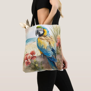 Tote Bag Perroquet à fleurs tropicales
