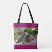 Tote Bag Perroquet de gris africain avec des orchidées (Dos)