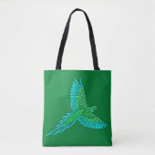 Tote Bag Perroquet en vol, Jade Green et Turquoise (Devant)