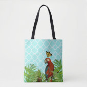 Tote Bag Perroquet et papillon turquoise (Devant)