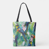 Tote Bag perroquets colorés et fleurs exotiques (Dos)