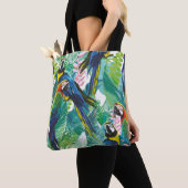 Tote Bag perroquets colorés et fleurs exotiques (De près)