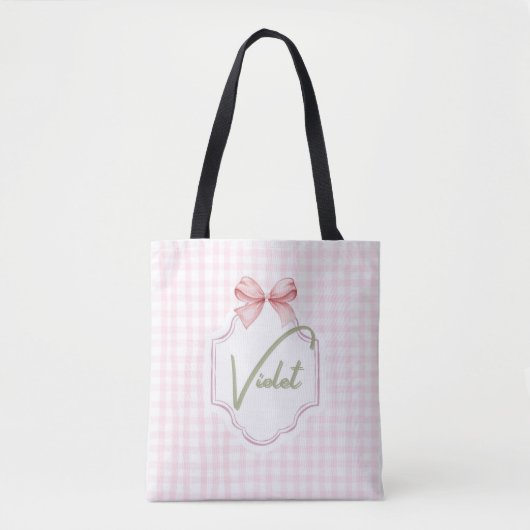 Tote Bag Personalisé Violet Baby Girl Nursery Bow&En vichy (Devant)