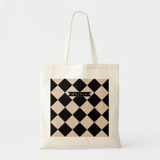 Tote Bag Personalized Black Harlequin Checkered Diamond (Devant)