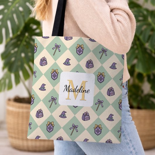 Tote Bag Personalized Bookish Girl Academy Wizard Green