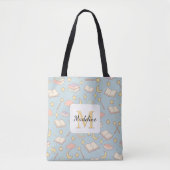 Tote Bag Personalized Bookish Girl Cute Magic Name Blue (Devant)