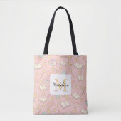 Tote Bag Personalized Bookish Girl Cute Magic Name Pink (Devant)