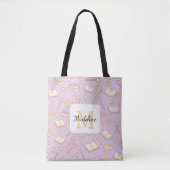 Tote Bag Personalized Bookish Girl Cute Magic Name Purple (Devant)