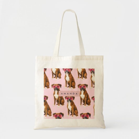 Tote Bag Personalized Boxer Dog with Pink Heart Glasses (Devant)