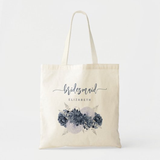 Tote Bag Personalized Bridesmaid Floral Dusty Blue Script (Devant)