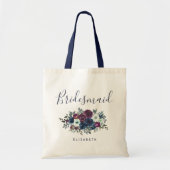Tote Bag Personalized Bridesmaid Floral Navy Blue Purple (Devant)