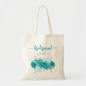 Tote Bag Personalized Bridesmaid Floral Turquoise Silver (Devant)