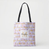 Tote Bag Personalized Cats in the Library Book Girly Purple (Devant)