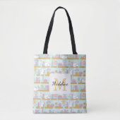 Tote Bag Personalized Cats Library Book Girly Mint Green (Devant)