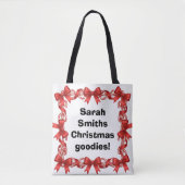 Tote Bag Personalized Cute Candy Canes & Ribbons - (Devant)
