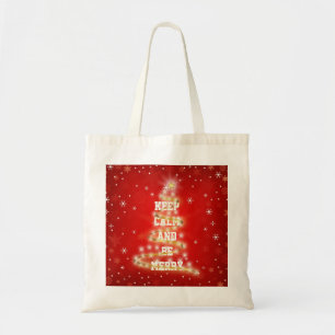 Tote Bag Personalized Decorative Red Merry Christmas Tree