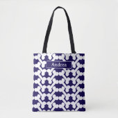 Tote Bag Personalized Dog Bone Pattern Navy White Modern (Devant)