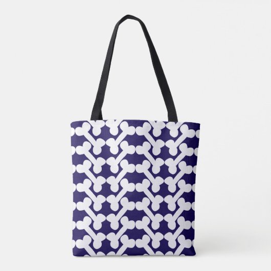 Tote Bag Personalized Dog Bone Pattern Navy White Modern  (Dos)