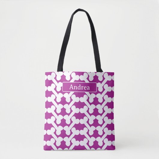 Tote Bag Personalized Dog Bone Pattern Pink White Modern (Devant)