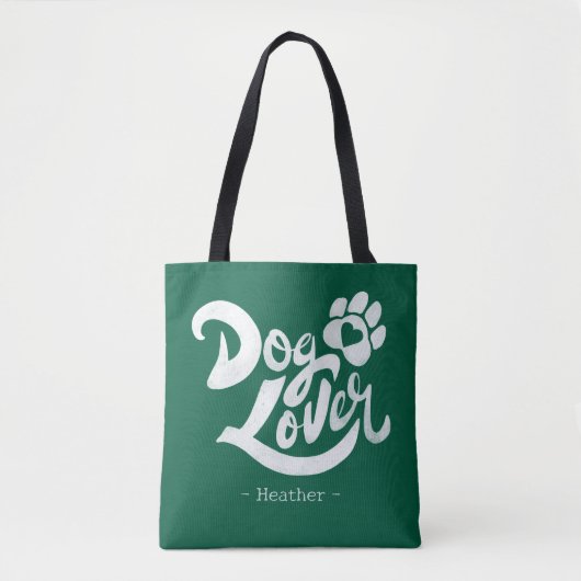 Tote Bag Personalized Dog Lover Hand-Lettered Green (Devant)
